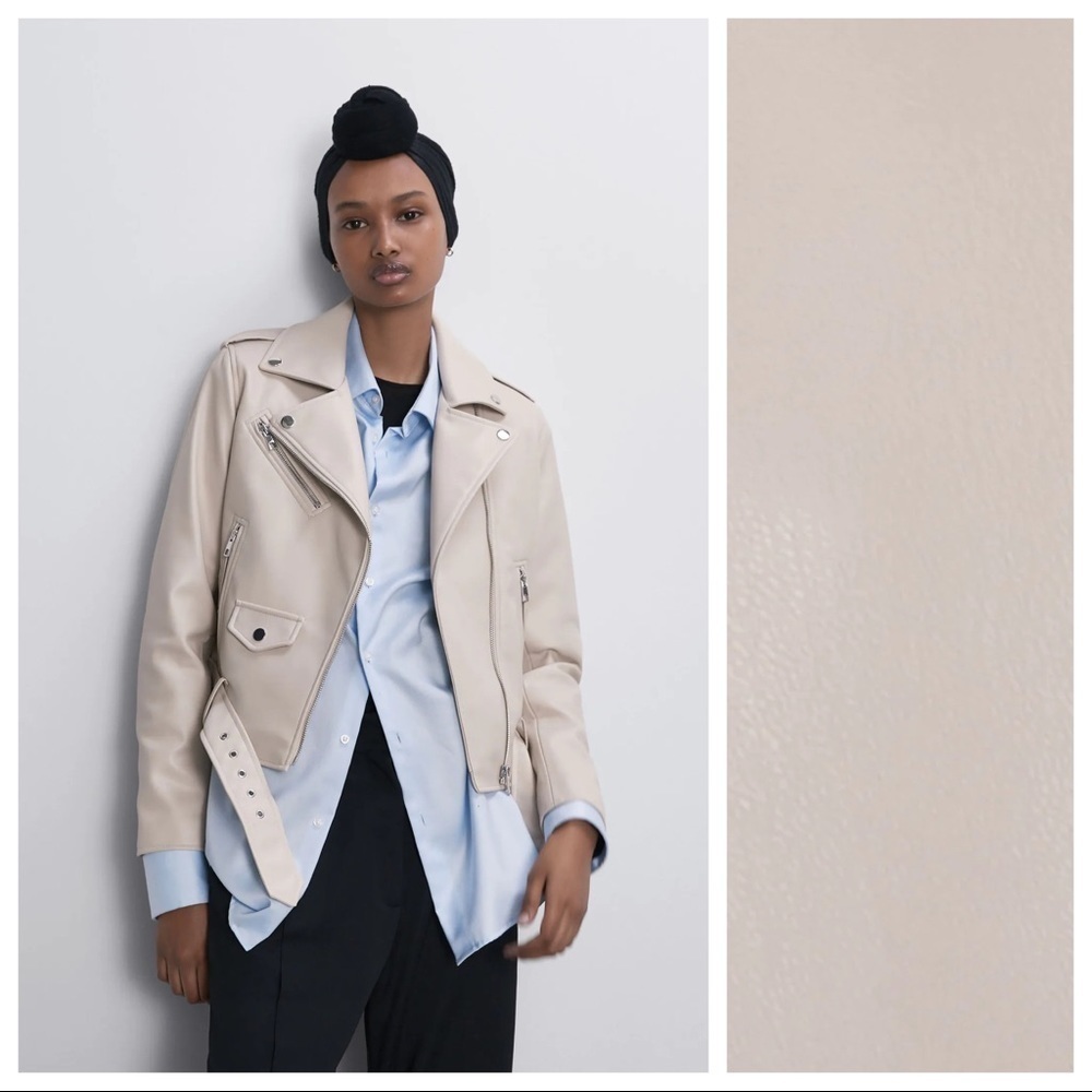 NWT. Zara Cream Faux Leather Jacket. Size M.